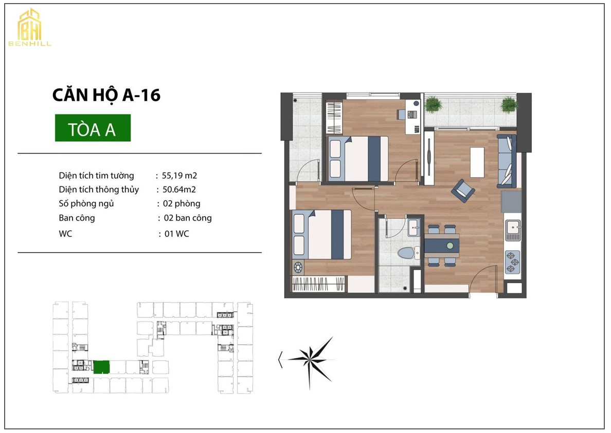 Thiết Kế Căn Hộ 2 Phòng Ngủ Dự án Ben Hill Thuận An